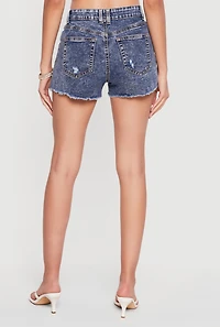 WAX Acid Wash Denim Frayed Fixed Cuff Shorts