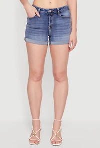 Whiskered Fixed Cuff Denim Shorts