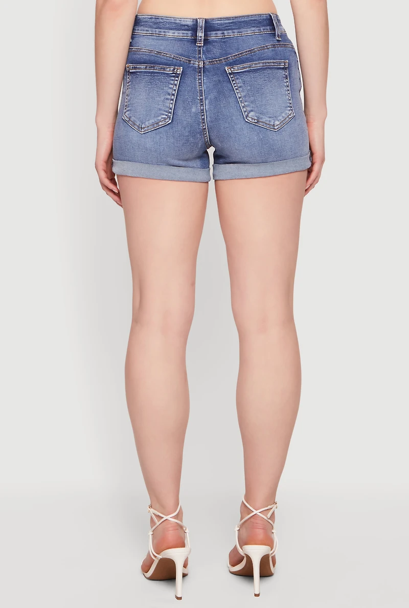 Whiskered Fixed Cuff Denim Shorts