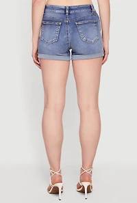 Whiskered Fixed Cuff Denim Shorts