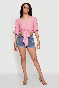 WAX Distressed Denim Rolled Cuffed Shorts