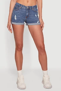 WAX Distressed Denim Rolled Cuffed Shorts
