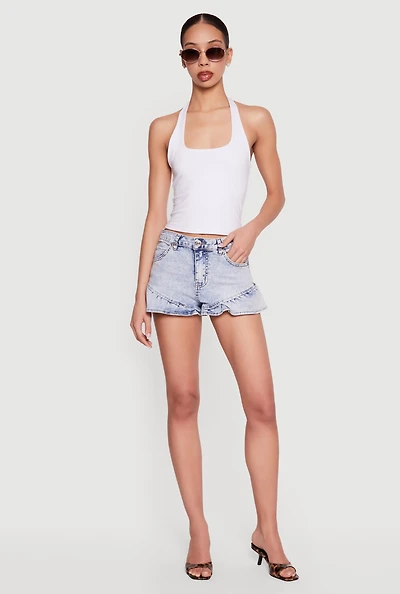 Almost Famous Acid Wash Denim Ruffled Shorts