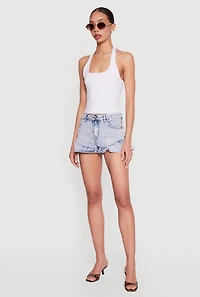 Almost Famous Acid Wash Denim Ruffled Shorts