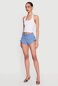 Denim Ruched Drawstring Side Shorts