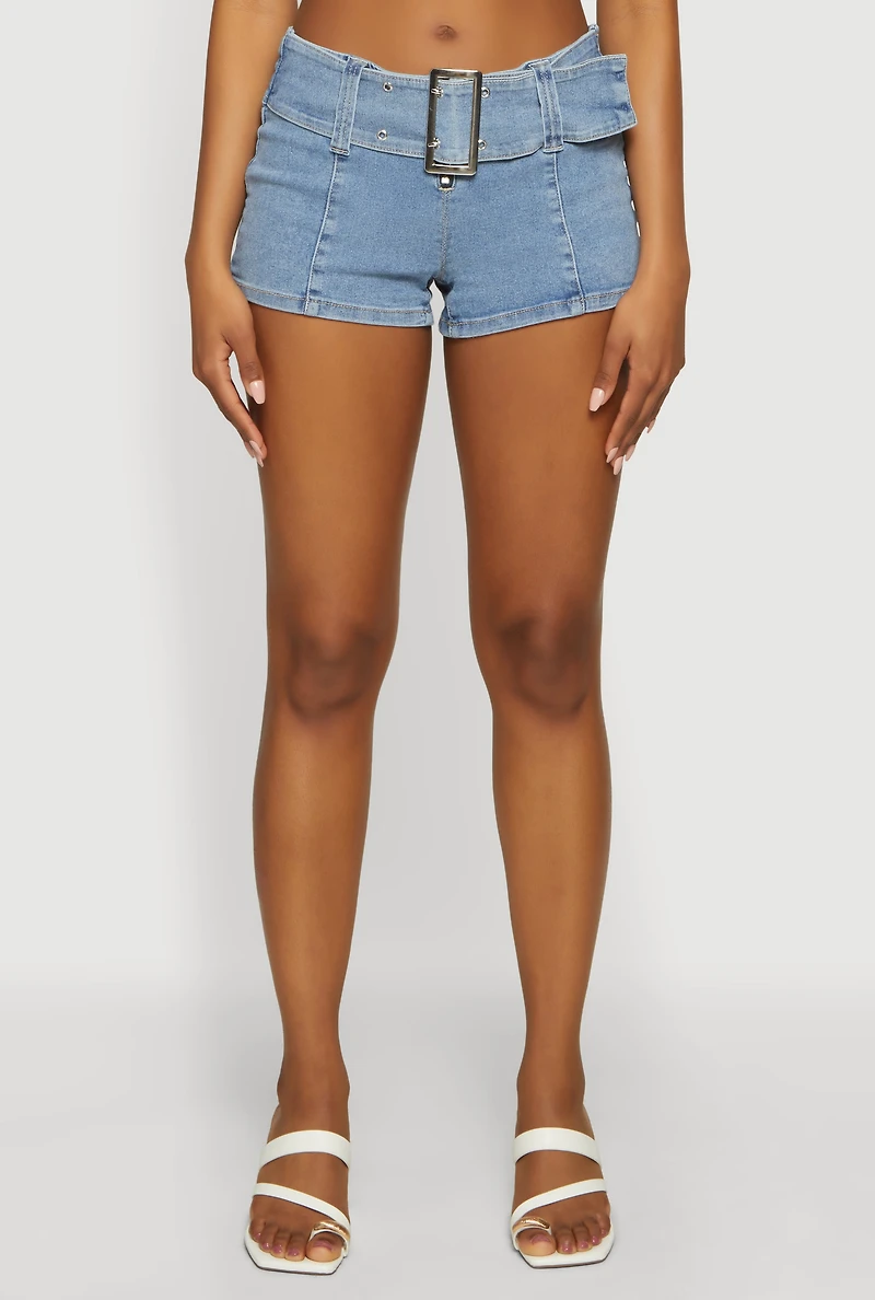 Almost Famous Belted Front Low Rise Denim Shorts