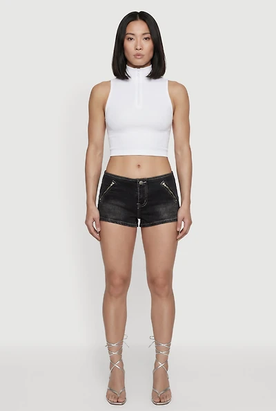 Almost Famous Faux Zip Pocket Denim Micro Shorts