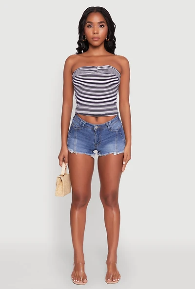 Womens Madden Girl Frayed Hem Denim Booty Shorts, Blue, Size 0