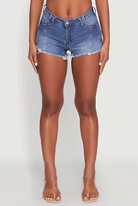 Womens Madden Girl Frayed Hem Denim Booty Shorts, Blue, Size 0