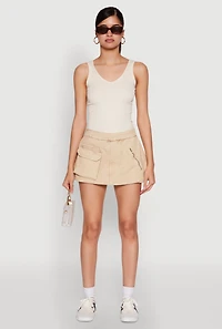 Womens Spoon Jeans Mineral Wash Zip Detail Denim Skort, Khaki,