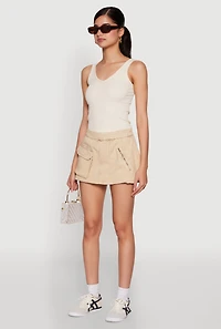 Womens Spoon Jeans Mineral Wash Zip Detail Denim Skort, Khaki,