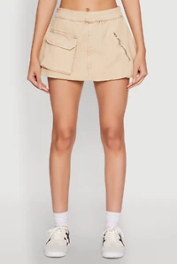 Womens Spoon Jeans Mineral Wash Zip Detail Denim Skort, Khaki,