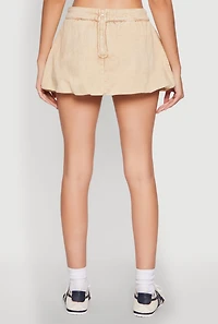 Womens Spoon Jeans Mineral Wash Zip Detail Denim Skort, Khaki,