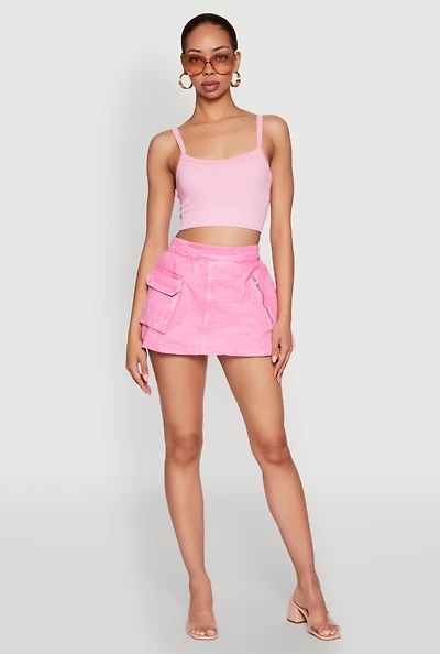 Womens Spoon Jeans Mineral Wash Zip Detail Denim Skort, Pink, Size S