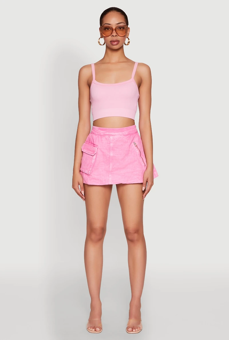 Womens Spoon Jeans Mineral Wash Zip Detail Denim Skort, Pink, Size S