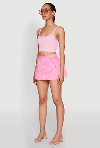Womens Spoon Jeans Mineral Wash Zip Detail Denim Skort, Pink, Size S