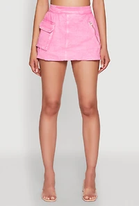 Womens Spoon Jeans Mineral Wash Zip Detail Denim Skort, Pink, Size S