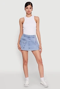 Womens Spoon Jeans Mineral Wash Zip Detail Denim Skort, Blue, Size S