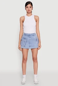 Womens Spoon Jeans Mineral Wash Zip Detail Denim Skort,