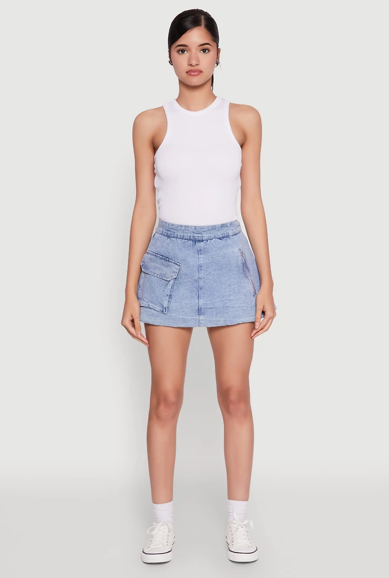 Womens Spoon Jeans Mineral Wash Zip Detail Denim Skort, M