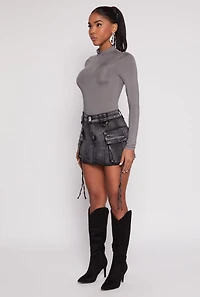 Daisy Acid Wash Denim Mini Cargo Skirt