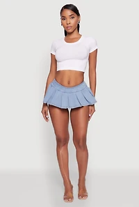 Denim Pleated Micro Skirt with Shorts Lining