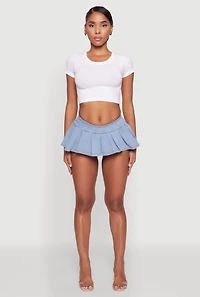Denim Pleated Micro Skirt with Shorts Lining