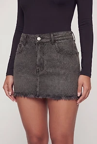 Rhinestone Studded Frayed Mini Skirt