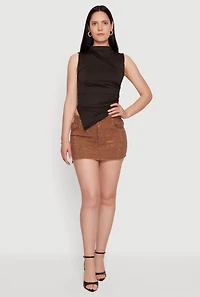 Rhinestone Denim Frayed Hem Micro Skirt