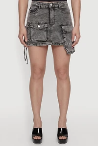 Acid Wash Denim Mini Utility Skirt