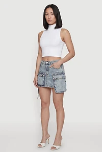 Acid Wash Denim Mini Utility Skirt