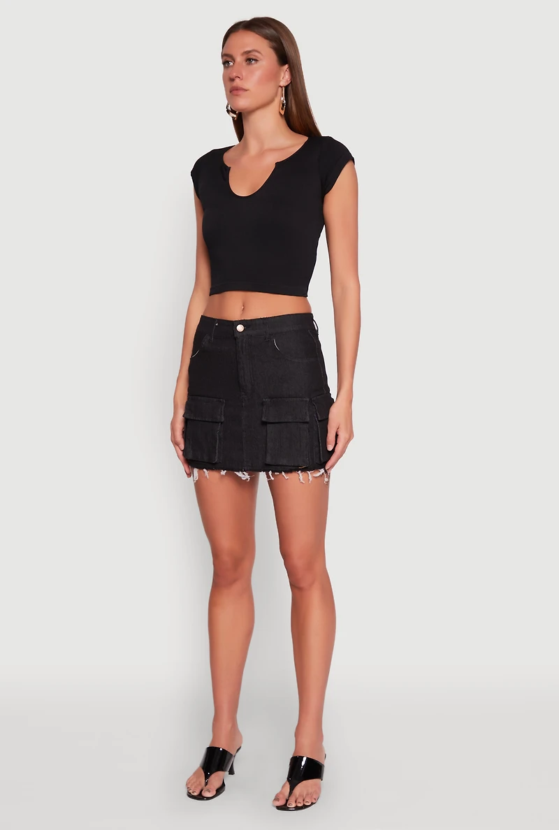 Daisy Frayed Hem Denim Cargo Skirt