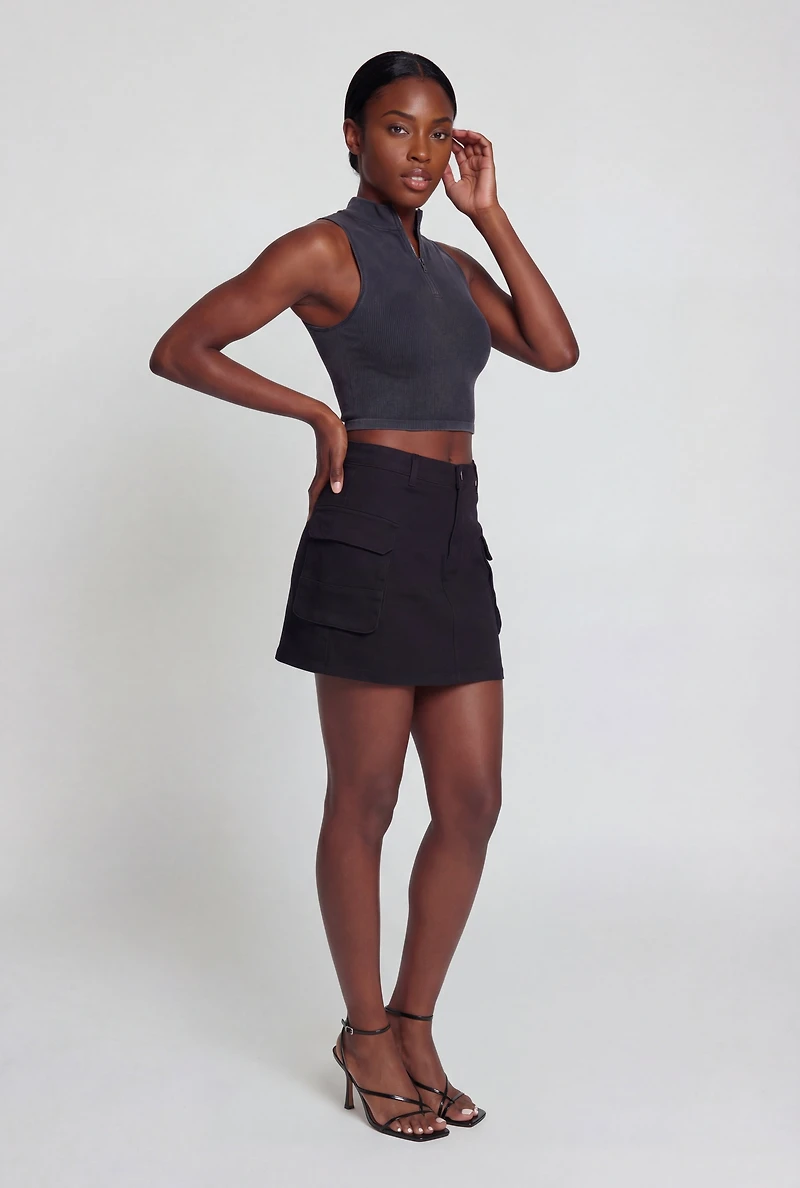 Denim High Waisted Cargo Pocket Skirt