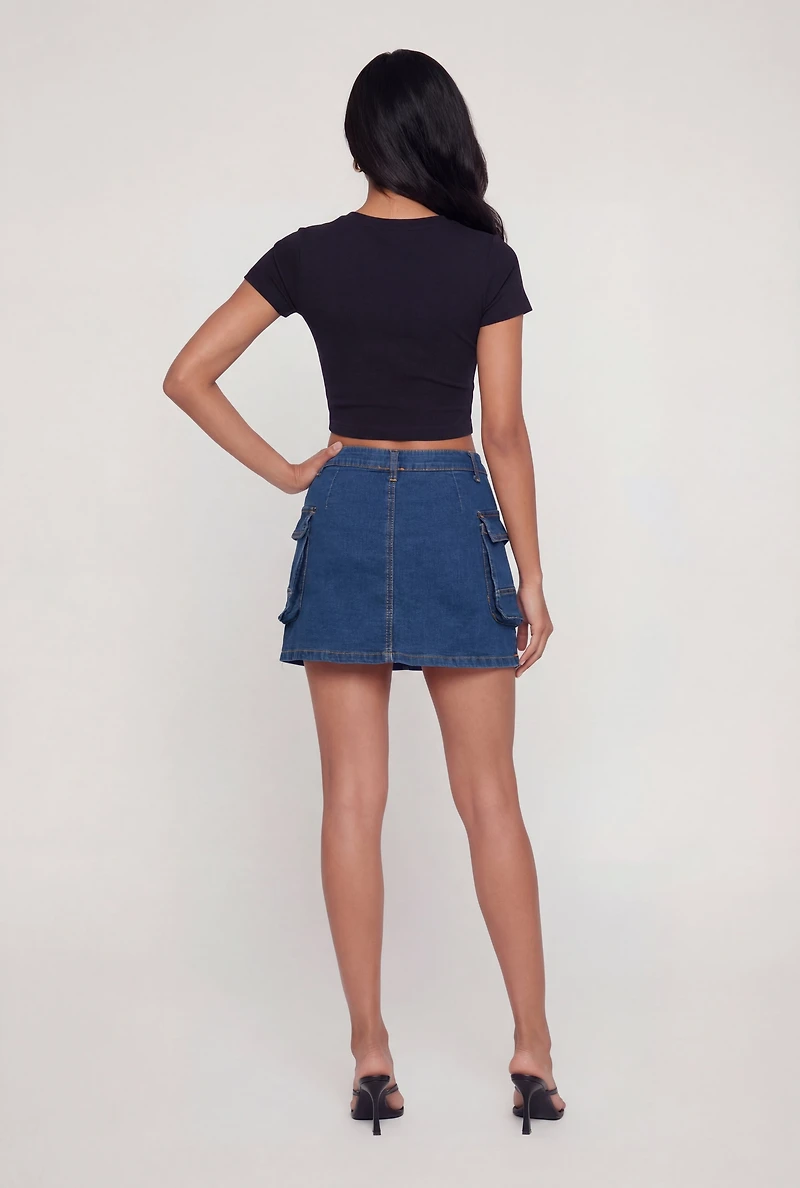 Denim High Waisted Cargo Pocket Skirt