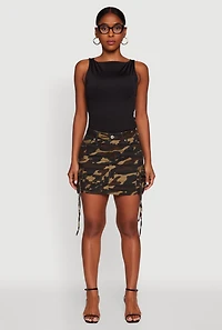 Womens Camouflage Mini Skirt with Cargo Pockets, Green, Size S