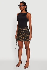Womens Camouflage Mini Skirt with Cargo Pockets, Green,
