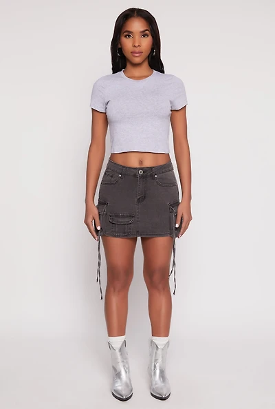 VIP Acid Wash Denim Cargo Skirt