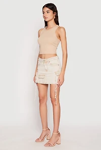 Womens VIP Acid Wash Denim Cargo Skirt, Khaki, Size S