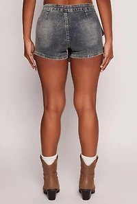 Womens VIP Denim Asymmetrical Wrap Front Cargo Skort, Blue,