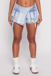 Womens VIP Denim Asymmetrical Wrap Front Cargo Skort, Blue, Size S