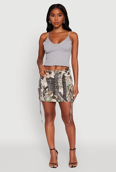 Womens Trendy Hunter Print Mini Cargo Skirt, Multi, Size M