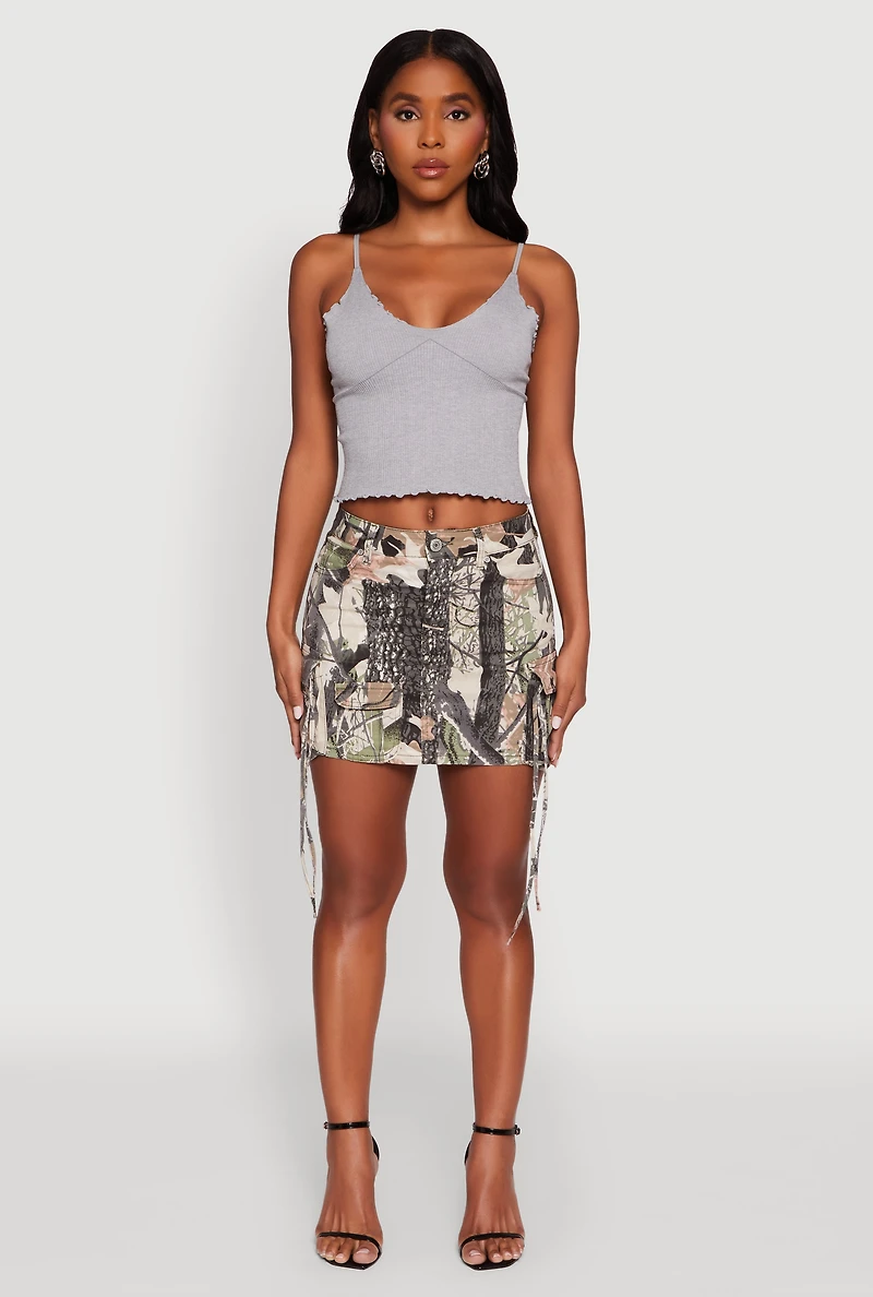 Womens Trendy Hunter Print Mini Cargo Skirt, Multi, Size M