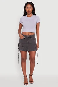 Trendy Mid Rise Mini Denim Skirt with Cargo Pockets