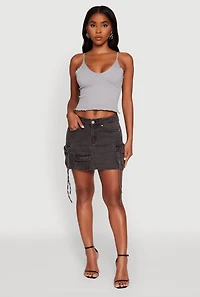 Womens Trendy Mid Rise Mini Denim Skirt with Cargo Pockets, Grey, Size XL