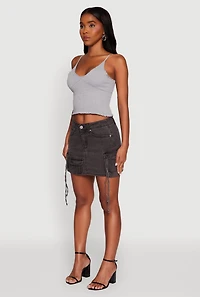 Womens Trendy Mid Rise Mini Denim Skirt with Cargo Pockets, Grey, Size XL