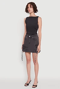 Womens Trendy Mid Rise Mini Denim Skirt with Cargo Pockets, Grey, Size M