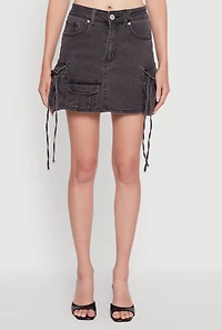 Womens Trendy Mid Rise Mini Denim Skirt with Cargo Pockets, Grey, Size M