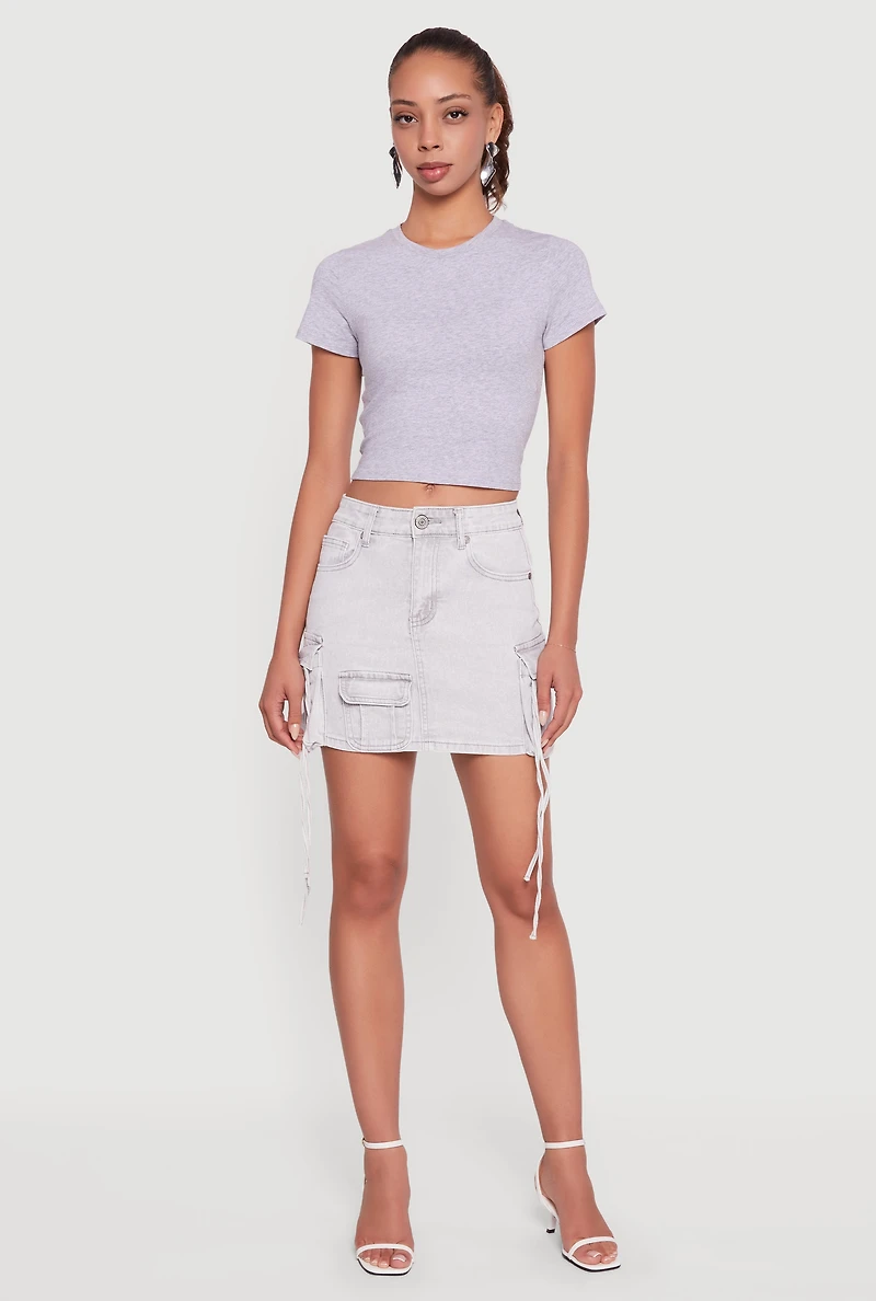 Womens Acid Wash Mini Cargo Skirt, Grey, Size M