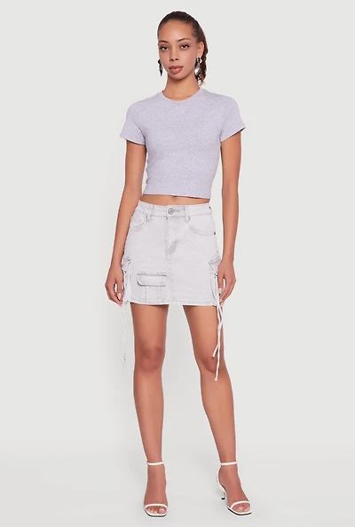 Womens Acid Wash Mini Cargo Skirt, Grey, Size M