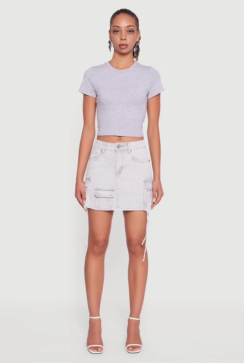 Womens Acid Wash Mini Cargo Skirt, Grey, Size M